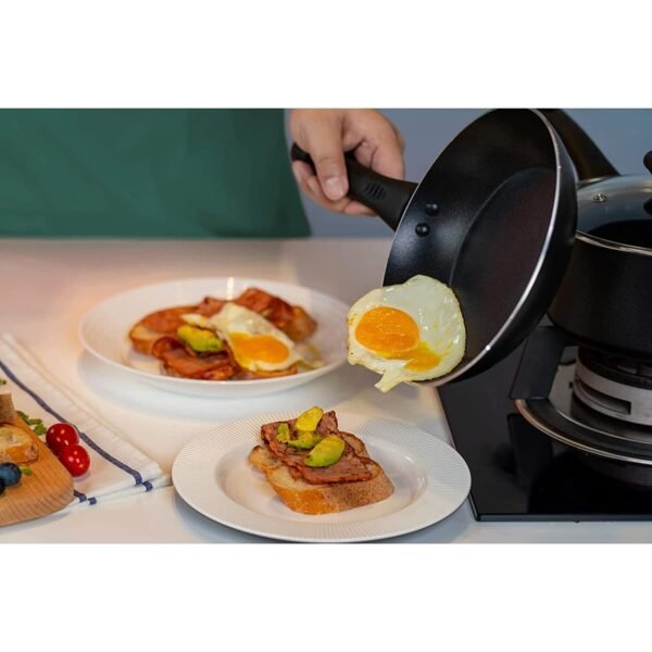 Amazon Basics 6 Piece Non Stick Induction Cookware Set, With Lids,Aluminium - black