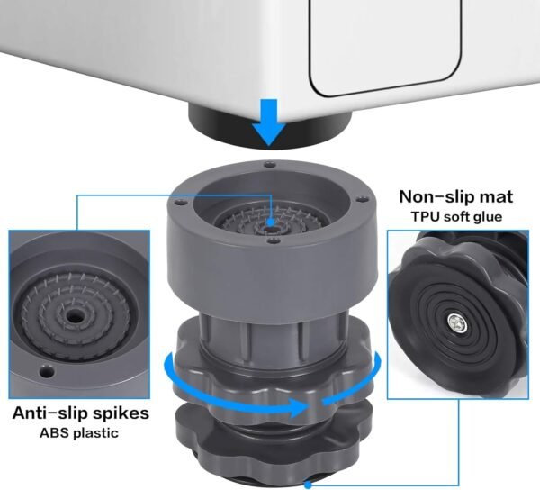 BIYALI Washing Machine Vibration Pads - Adjustable Dryer Shock & Noise Cancelling Pads, Anti Vibration Pads for Washing Machine Support, Height Adjustment Feet for Refrigerators, (4 Pcs Set)