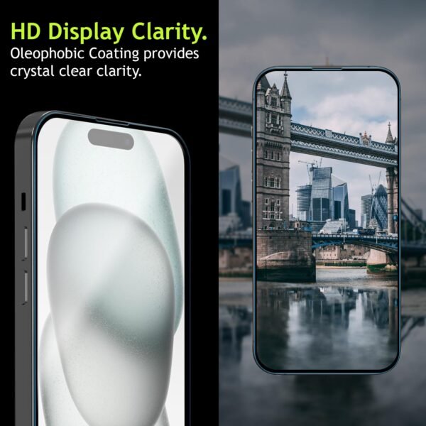 Amozo Easy Fit Tempered Glass Screen Protector Guard for iPhone 16 / iPhone 15 Edge To Edge Coverage (with easy applicator) - Pack of 2