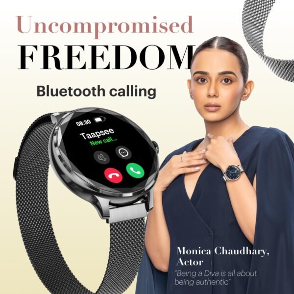 Noise Diva Smartwatch with Diamond Cut dial, Glossy Metallic Finish, AMOLED Display, Mesh Metal and Leather Strap Options, 100+ Watch Faces, Female Cycle Tracker Smart Watch for Women (Pearl White)