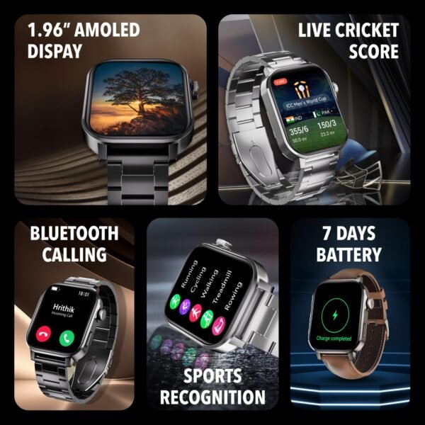 Cultsport Ace X 1.96" AMOLED Smartwatch, Premium Metallic Build Smartwatch for Men, Always On Display, Bluetooth Calling, Live Cricket Score, Health Tracking, Functional Crown