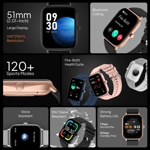 Fire-Boltt Ninja Call Pro Max 51.05mm (2.01 inch) Display Smart Watch, Bluetooth Calling, 120+ Sports Modes, Health Suite, Voice Assistance