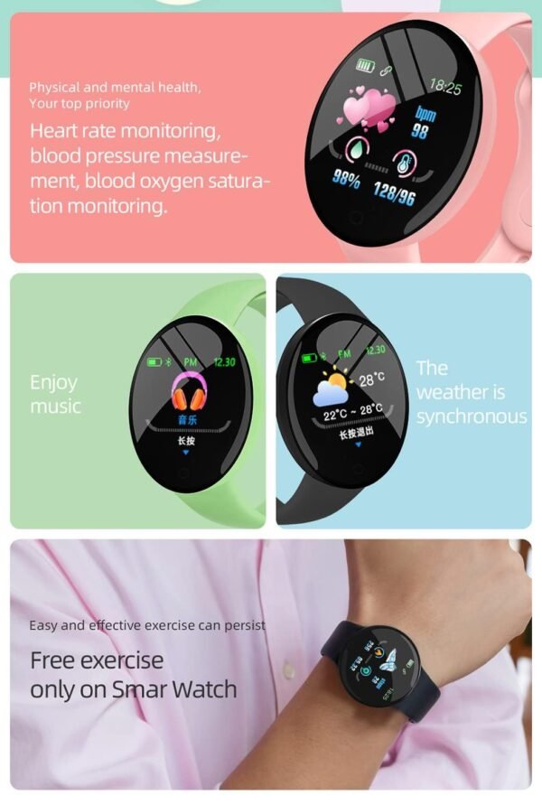 M I D18 Round Fitness Band Smart Watch for Men, Women, Boys, Girls, Kids – Single Touch Interface, Water Resistant, Workout Modes, Quick Charge Sports Smartwatch – Yellow