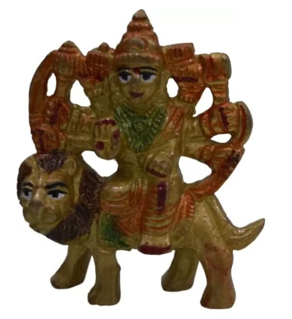 Maa Durga Religious Idol & Figurine | Maa Durga Murti | for Home Pooja Mandir, Office Mandir, Religious Space | Gauri Decorative Showpiece | 6 cm (Brass, Multicolor)