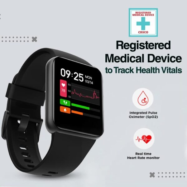 GOQii Smart Vital Lite SpO2 1.4" HD, Smart Notification Waterproof Smart Watch for Android Phones, Blood Oxygen, Fitness, Sports & Sleep Tracking with 3 Months Personal Coaching - Black