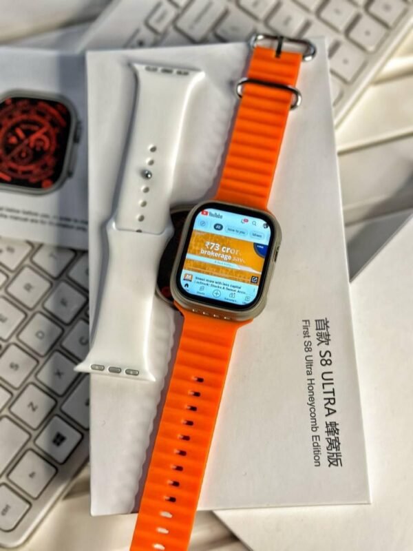 Premium pro S8 Ultra 4G SIM Android Smart Watch Honeycomb Edition, 1.99 inch HD Display, Play Store, Maps, YouTube, Sports, Volte Calling, More Apps (4G SIM Supported) Extra Band (Orange and Black)