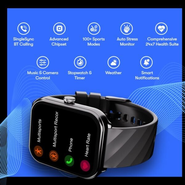 Fastrack Limitless X|Large 1.91" Hd Display|700 Nits Brightness|Singlesync Bt Calling|Advanced Chipset|100+ Sports Modes & Watchfaces|Auto Stress Monitor|24X7 Hrm| Ip68 Smartwatch, Black