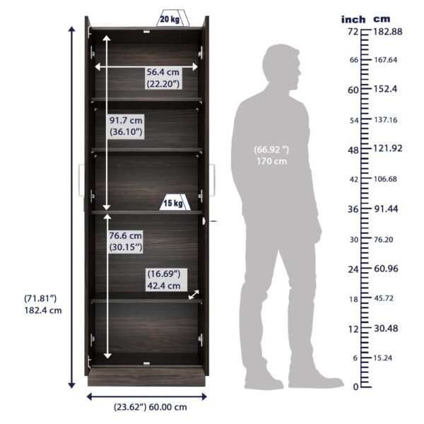 Wakefit Wardrobe | 1 Year Warranty | Almirah, Cupboard for Clothes, Wooden Almirah for Clothes, Diwali Gifts, Twill 2 Door Without Mirror, No Drawer & No Hanging Space, 18MM Panels (Dark Brown)