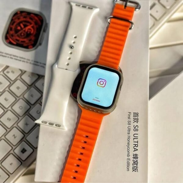Premium pro S8 Ultra 4G SIM Android Smart Watch Honeycomb Edition, 1.99 inch HD Display, Play Store, Maps, YouTube, Sports, Volte Calling, More Apps (4G SIM Supported) Extra Band (Orange and Black)