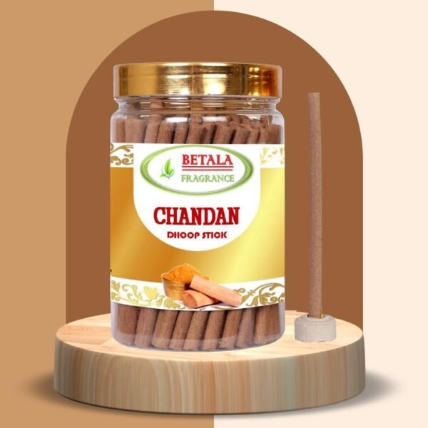 Betala Fragrance Chandan Flavour Dhoop Sticks for Pooja, Pack of 200 Gm Dhup Batti with Holder, Agarbatti, Incense Stick, Sandal, Cones, Cup, Sambrani (200 Gm)
