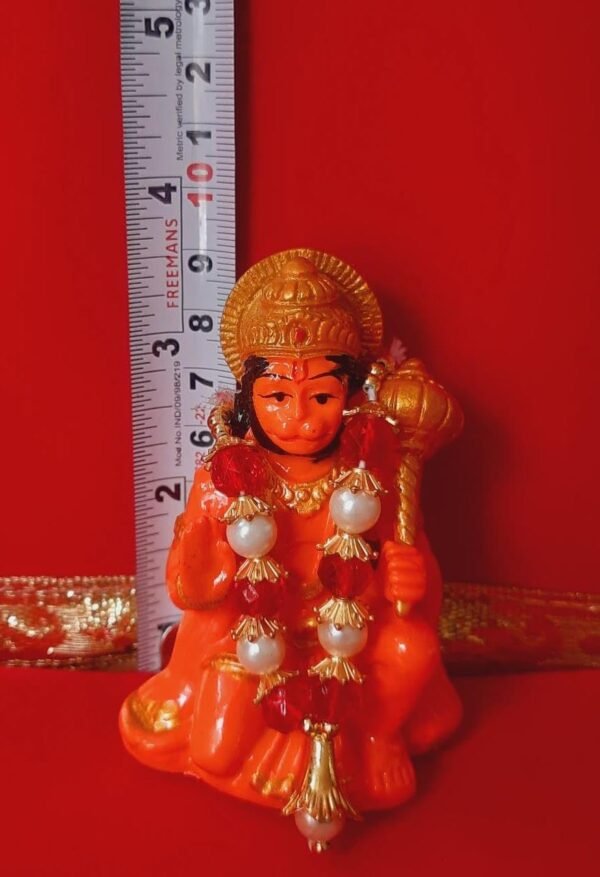KRAAFTIQUE Marble Hanuman Ji Ki Murti in Blessing Posture with Gada Sitting Lord Balaji Bajrangbali Sankat Mochan Bhagwan Idol for Temple Car Dashboard Home Decor Statue Gift (Orange)