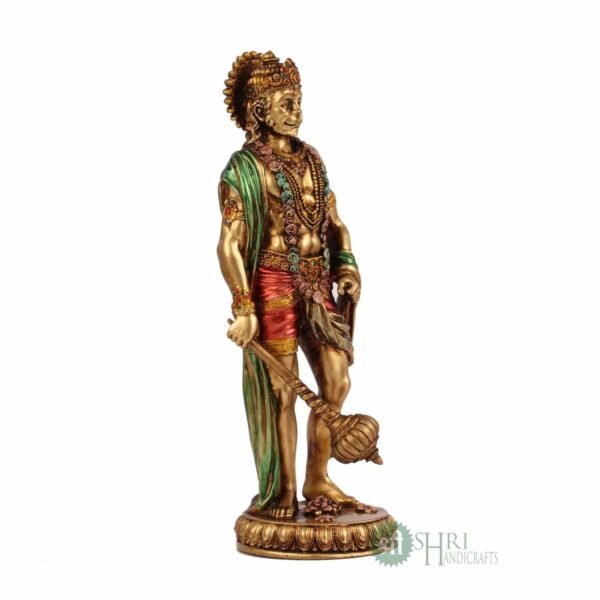 Indicast Cold Cast Resin Hanuman Ji Showpiece Antique Decor Décor Standing Bajrangbali(10 Inches, Metal Finish)