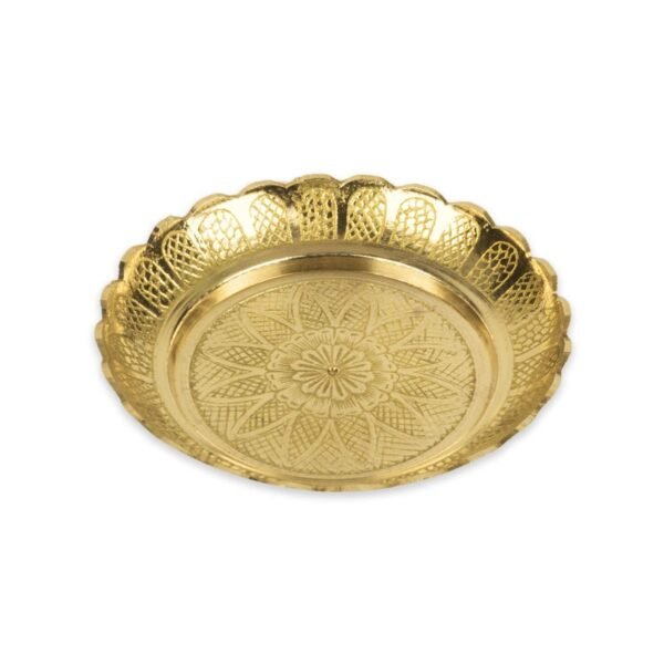 Klassic 5 Inch Engraved Small Brass Pooja Thali Brass | Handcrafted | Unique Design | Best for Prasad Bhog, Pooja, Navratri (Pack of 1, Golden)