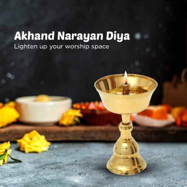 Shubhkart Nitya Akhand Narayan Diya - 110 gm | Brass Diya for Puja | Deepam Kundulu Jyot Diya Oil Lamp | Pooja Articles and Pooja Items for Home Temple (Height: 8.1 cm)