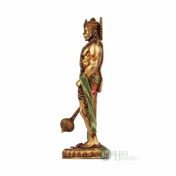 Indicast Cold Cast Resin Hanuman Ji Showpiece Antique Decor Décor Standing Bajrangbali(10 Inches, Metal Finish)