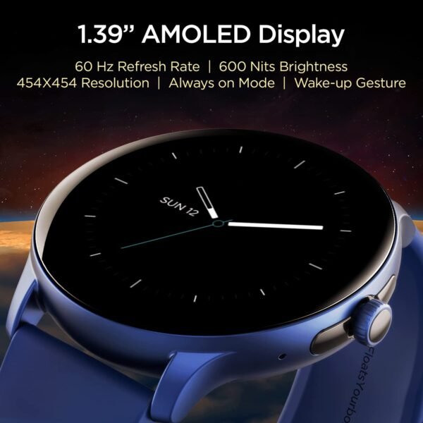boAt Lunar Call Pro Smart Watch w/ 1.39 AMOLED Display, BT Calling,DIY Watch Face Studio, Coins, SensAI(Cricket Analysis),Apollo 3 Blue Plus Processor,Ambient Light Sensor(Deep Blue)