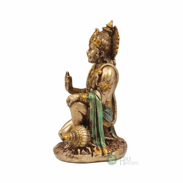 INDICAST 7" Hanuman Statue Sitting Metal Finish Idol Decorative Showpiece Handcrafted Hanuman Ji Murti For Home Office And Gifting Purpose Sculpture, Golden, Pack of 1