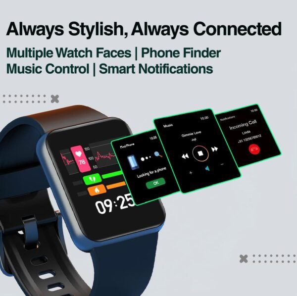 GOQii Smart Vital Lite SpO2 1.4" HD, Smart Notification Waterproof Smart Watch for Android Phones, Blood Oxygen, Fitness, Sports & Sleep Tracking with 3 Months Personal Coaching - Black