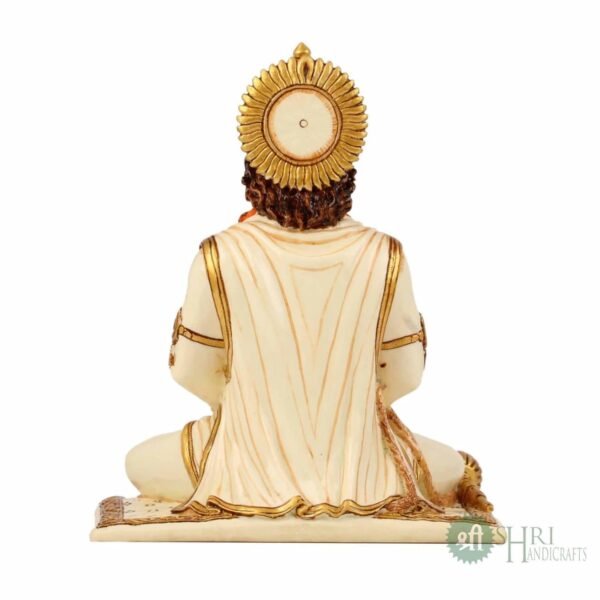 INDICAST Resin 8" Hanuman ji Sitting Statue Fine Gold Painting Idol Gift Article Decorative Showpiece Handcrafted Balaji Murti for Home Gifting Purpose Sculpture
