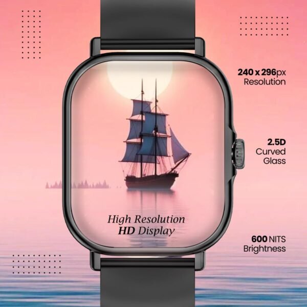 pTron Newly Launched Reflect Callz 2.01" Smartwatch with Bluetooth Calling, Full Touch Square Display, 600 NITS, Functional Crown, 100+ Watch Faces, HR, SpO2, 5 Days Battery Life & IP68 (Black)
