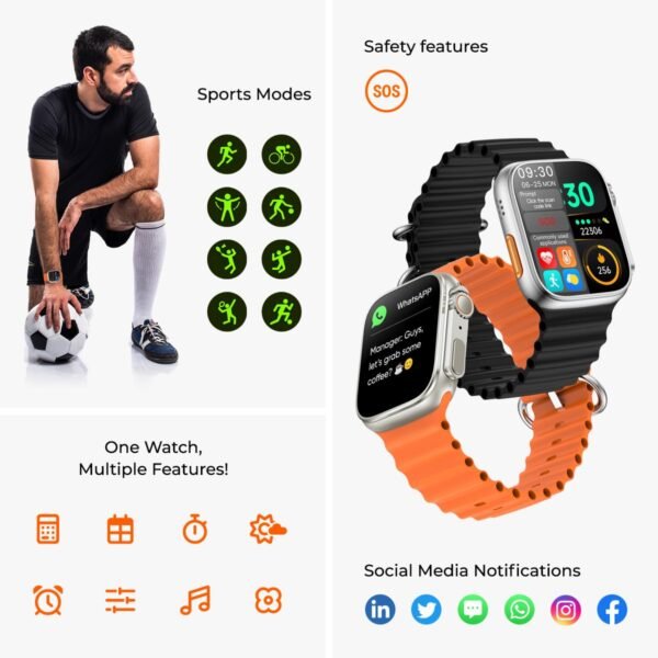 pTron Newly Launched Reflect Pro Smartwatch, Bluetooth Calling, 1.85" Full Touch Display, 600 NITS, Digital Crown, Metal Frame, 100+ Watch Faces, HR, SpO2, Voice Assist, 5 Days Battery Life (Gold)