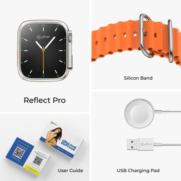 pTron Newly Launched Reflect Pro Smartwatch, Bluetooth Calling, 1.85" Full Touch Display, 600 NITS, Digital Crown, Metal Frame, 100+ Watch Faces, HR, SpO2, Voice Assist, 5 Days Battery Life (Gold)