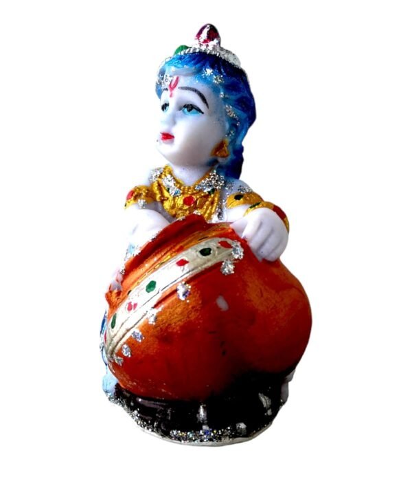 Handcrafted Krishna matki | Lord Krishna Idol Container| Natural Clay puja Item | Decorative earthen Pot | Gopal matki for Worship |