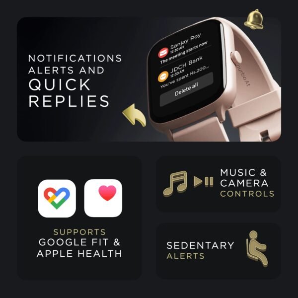 boAt Wave Style Call Smart Watch w/Advanced BT Calling Chip,DIY Watch Face Studio, Coins, 1.69" (4.2 cm) HD Display, Health Ecosystem, Live Cricket Scores, Quick Replies, HR & SpO2(Cherry Blossom)