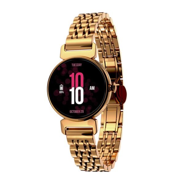Vibez by Lifelong Ruby 1.04" AMOLED Smartwatch for Women with Metal Strap, Bluetooth Calling, 60 Hz, Voice Assistance, Female Cycle Tracker, IP68, Health Monitor(Gold, VBSW2214)