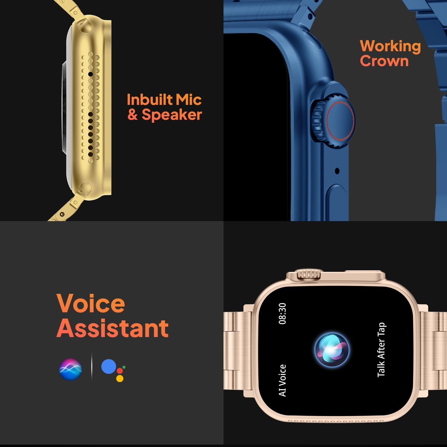 Fire-Boltt Gladiator 1.96" Biggest Display Luxury Stainless Steel Smart Watch with Bluetooth Calling, Voice Assistant &123 Sports Modes, 8 Unique UI Interactions, 24/7 Heart Rate Tracking (Blue)
