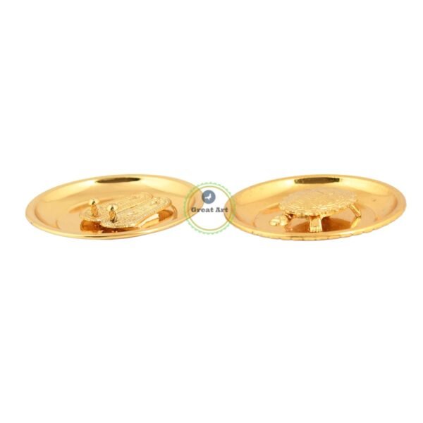 Great Art Gold Yantra Vaastu/Fengshui Tortoise/Turtle/Kachua and Shree Maa Lakshmi Footsteps Charan Paduka on Plate for Laxmi Pooja Diwali Puja Home, Temple & Daily Worship