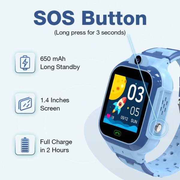 sekyo Carepal Pro 4G LTE Smart Watch Phone for Kids | Voice & Video Calling | Live GPS Location Tracking | Sim Card | Kids Smartwatch for Boys & Girls | SOS | Geo Fencing | Remote Monitoring - Blue