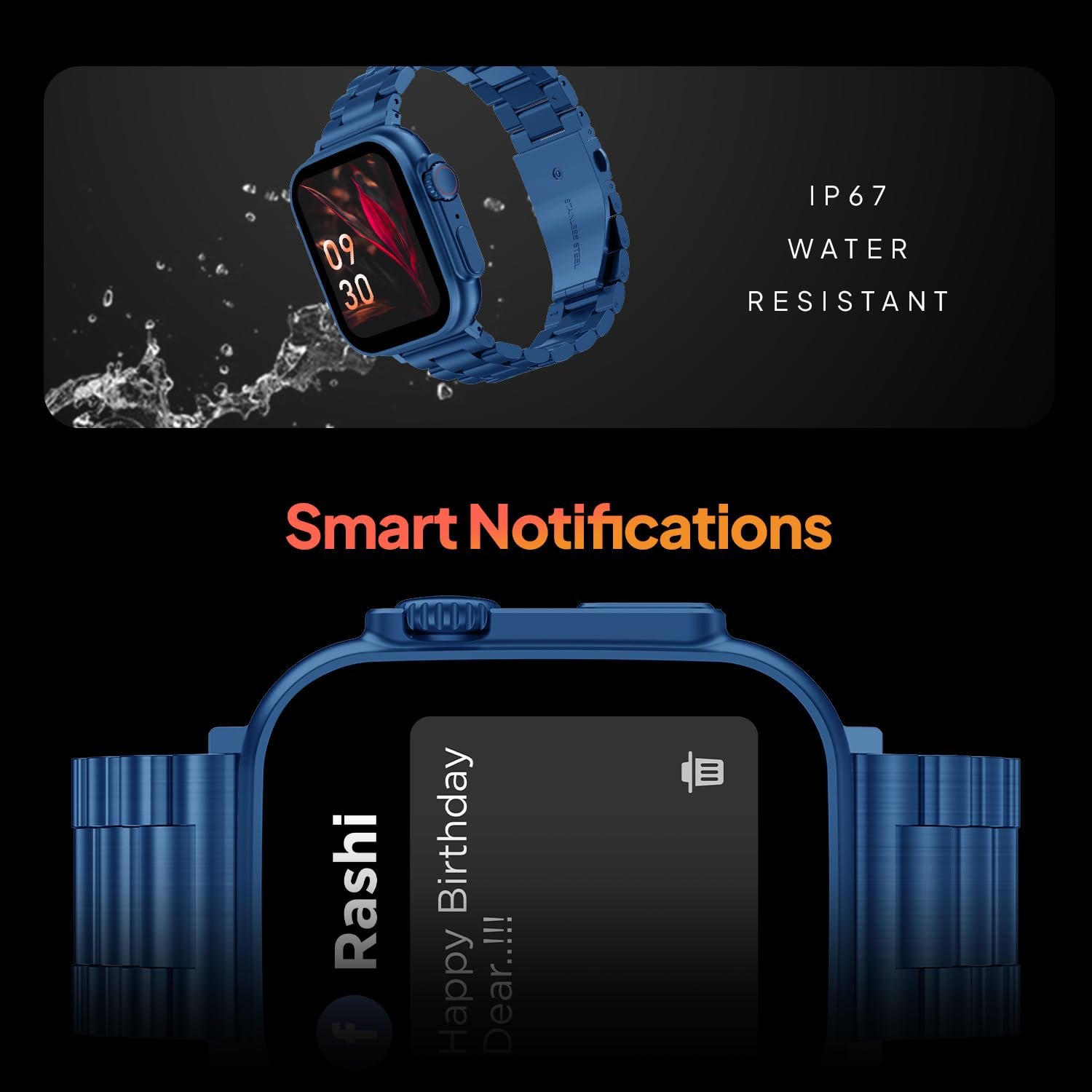 Fire-Boltt Gladiator 1.96" Biggest Display Luxury Stainless Steel Smart Watch with Bluetooth Calling, Voice Assistant &123 Sports Modes, 8 Unique UI Interactions, 24/7 Heart Rate Tracking (Blue)