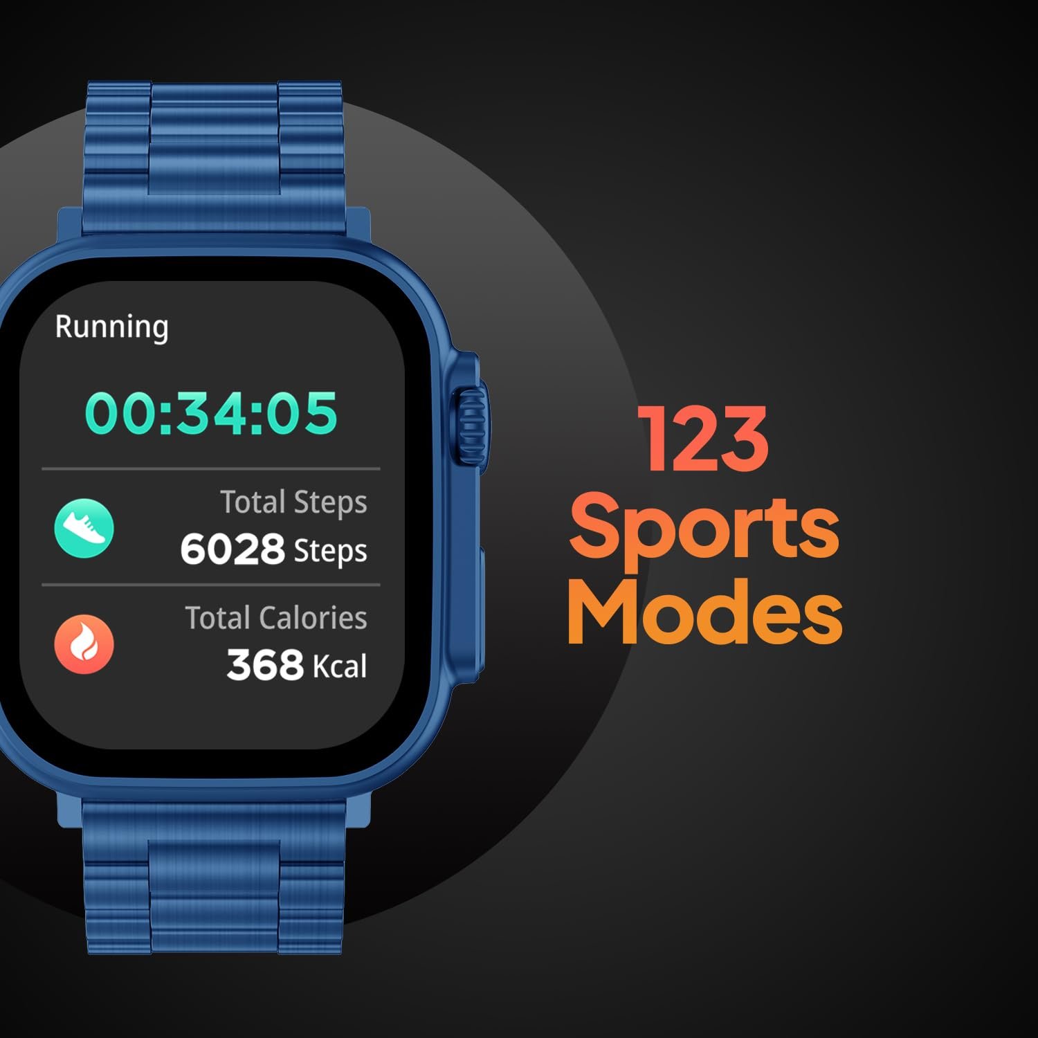 Fire-Boltt Gladiator 1.96" Biggest Display Luxury Stainless Steel Smart Watch with Bluetooth Calling, Voice Assistant &123 Sports Modes, 8 Unique UI Interactions, 24/7 Heart Rate Tracking (Blue)