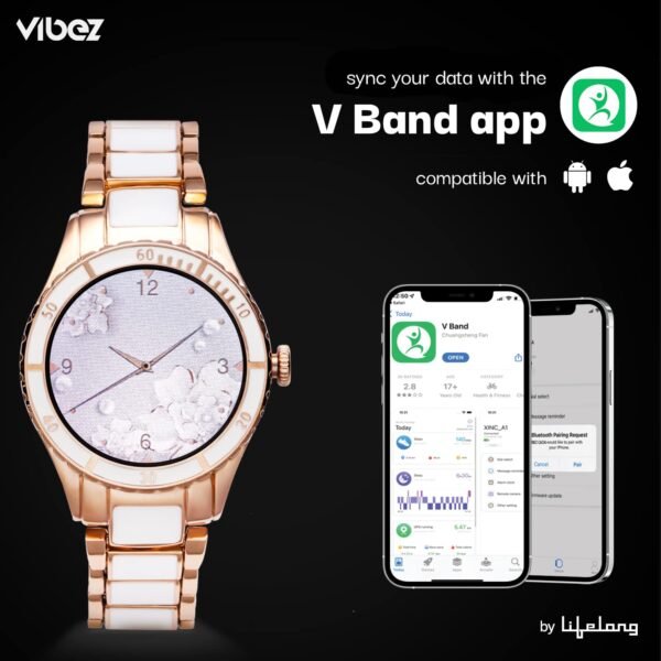 Vibez by Lifelong Cacia Women Smartwatch Bluetooth Calling 1.09" HD Display|24x7 Heart Rate & SpO2 Tracking, Sleep Monitor|IP67|8+ Sports Mode|3 Days Battery Backup(VBSWW810,White)