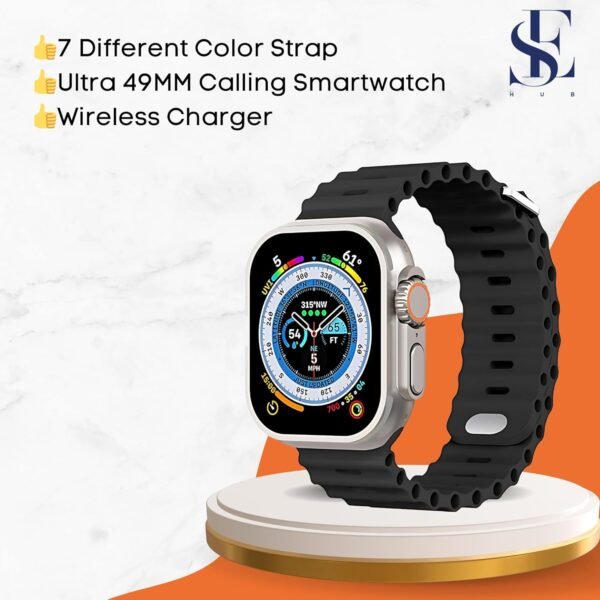 SE HUB Watch 8 Ultra 2 7 in 1-49 MM BT Calling Sports Mode Fitness 7 Belt with 1 Smart Watch for Men & Women Smartwatch (White)