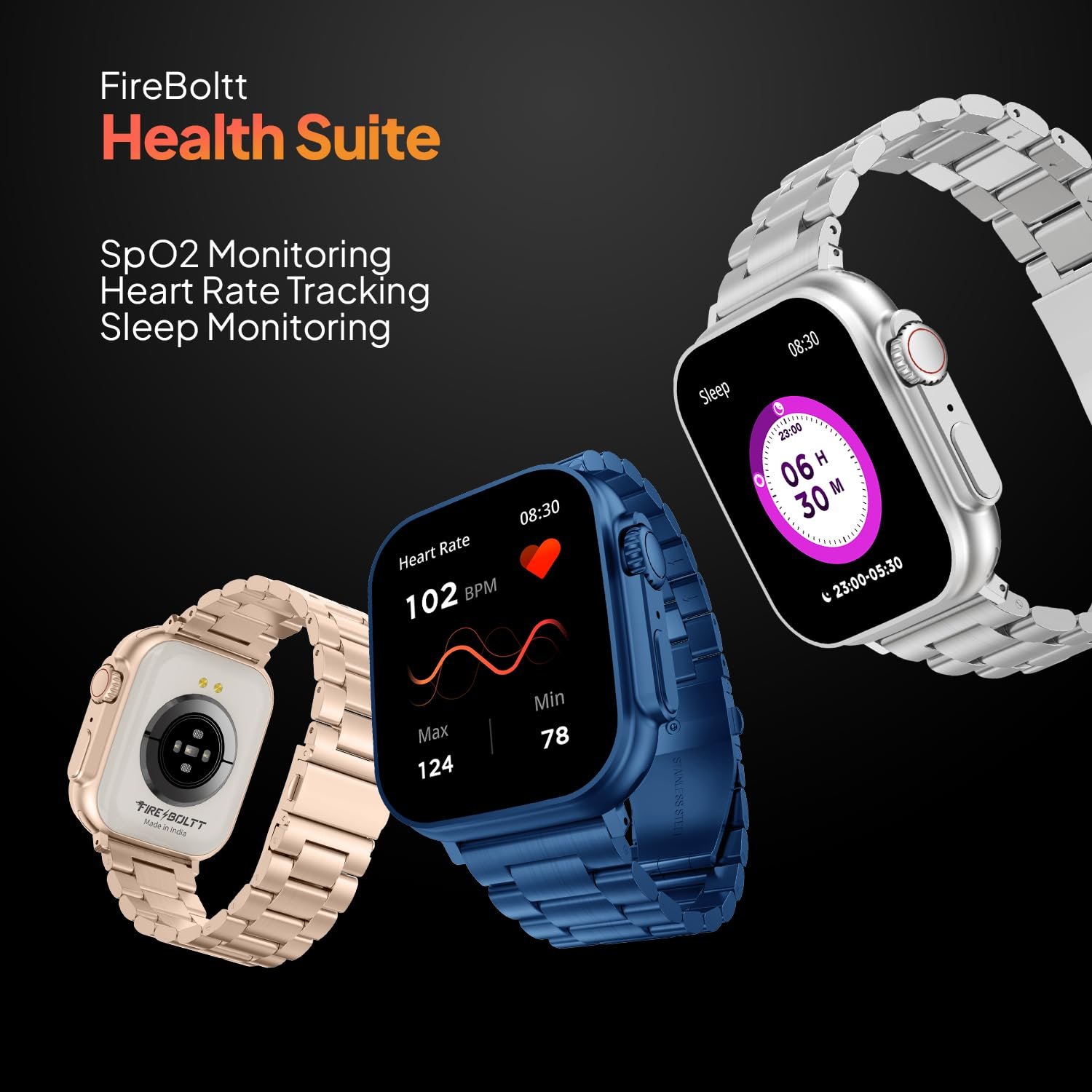 Fire-Boltt Gladiator 1.96" Biggest Display Luxury Stainless Steel Smart Watch with Bluetooth Calling, Voice Assistant &123 Sports Modes, 8 Unique UI Interactions, 24/7 Heart Rate Tracking (Blue)
