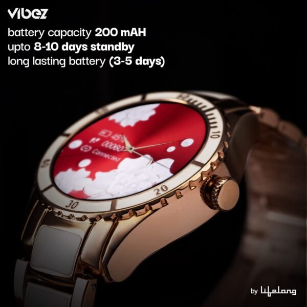 Vibez by Lifelong Cacia Women Smartwatch Bluetooth Calling 1.09" HD Display|24x7 Heart Rate & SpO2 Tracking, Sleep Monitor|IP67|8+ Sports Mode|3 Days Battery Backup(VBSWW810,White)