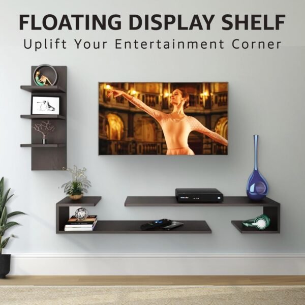 ESTANTERIA Black Stack Engineered Wood TV Entertainment Wall Unit (Standard, Wenge)