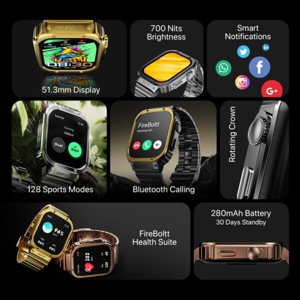Fire-Boltt Maverick Smartwatch 51.308mm (2.02 inch) IPS Display, Luxury Stainless Steel Look, 320x385 Pixel Resolution, Bluetooth Calling, Voice Assistant (Black)