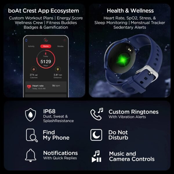 boAt Lunar Call Pro Smart Watch w/ 1.39 AMOLED Display, BT Calling,DIY Watch Face Studio, Coins, SensAI(Cricket Analysis),Apollo 3 Blue Plus Processor,Ambient Light Sensor(Deep Blue)
