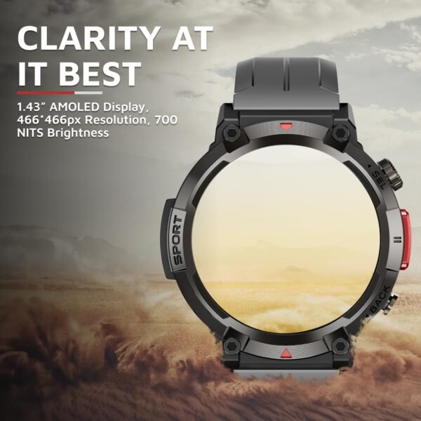 Cult Ranger XR1-1.43" AMOLED Display,Outdoor Rugged Smartwatch for Men, Bluetooth Calling, 8 Days Battery, Continous Heart Rate,100+ Sports Mode, Live Cricket Score, Built-in Flashlight, Free Strap