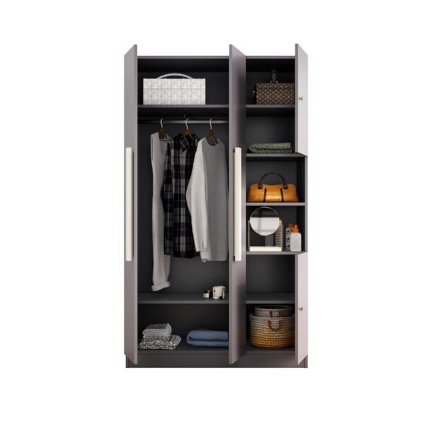 Bniture Wooden Almirah for Clothes, Door for Bedroom, 4 Door Wardrobe with Hanging Space (50D x 105W x 180H CM) |3 Year Warranty (Slate Grey)