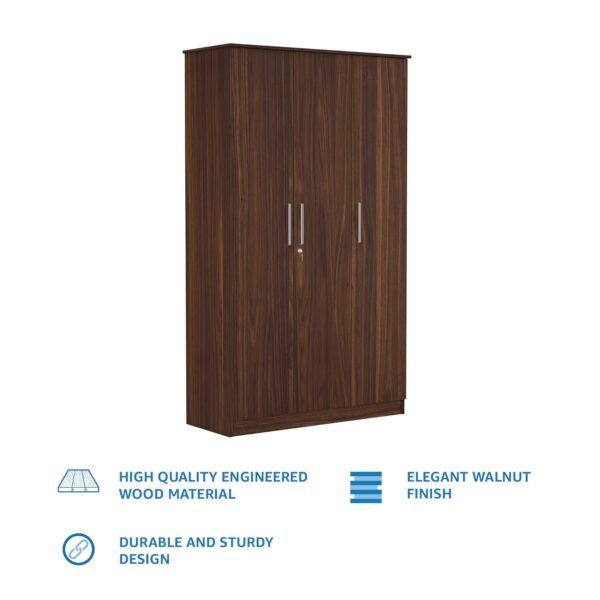 Amazon Brand - Solimo Grants Engineered Wood 3 Door Wardrobe (Walnut Finish)