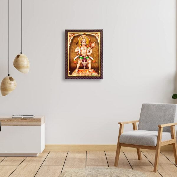 Pooja Ghar Lord Hanuman ji Standing Bajrangbali Photo Frame For Wall Hanging for Worship/Pooja