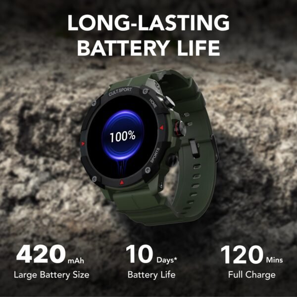 CULTSPORT Ranger XR 1.43" AMOLED Smartwatch,Outdoor Rugged Smartwatch for Men, 850 NITS, Always On Display, Bluetooth Calling, 420mAh Battery, Sports Recognition, Health Tracking, Round Digital Watch