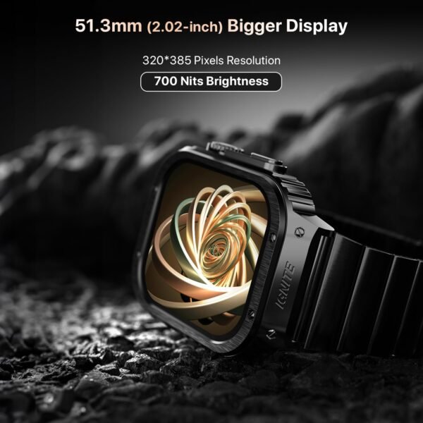 Fire-Boltt Maverick Smartwatch 51.308mm (2.02 inch) IPS Display, Luxury Stainless Steel Look, 320x385 Pixel Resolution, Bluetooth Calling, Voice Assistant (Black)