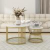 Friends & Furniture Laminated Marbled Coffee Table Set of 2 Round Tea Table Modern Multipurpose Center Table for Living Room Bedroom or Apartments (Gold & White)