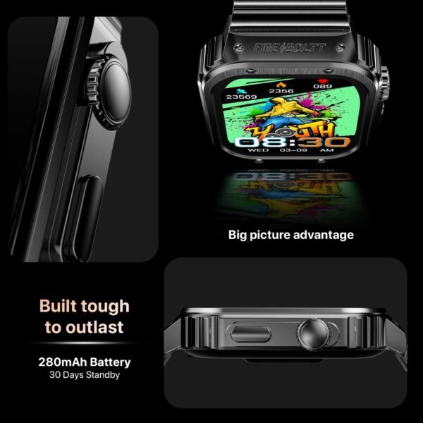 Fire-Boltt Maverick Smartwatch 51.308mm (2.02 inch) IPS Display, Luxury Stainless Steel Look, 320x385 Pixel Resolution, Bluetooth Calling, Voice Assistant (Black)