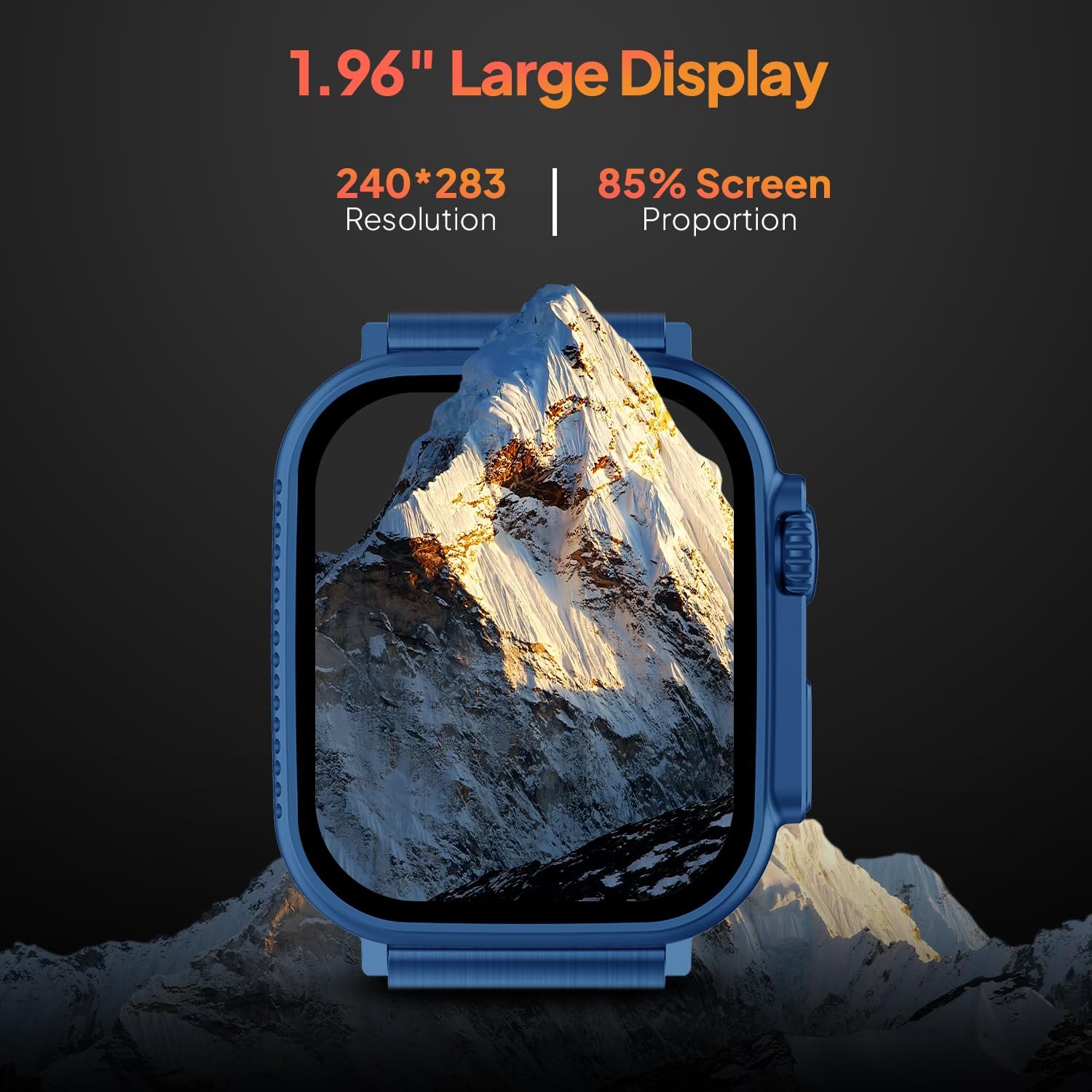 Fire-Boltt Gladiator 1.96" Biggest Display Luxury Stainless Steel Smart Watch with Bluetooth Calling, Voice Assistant &123 Sports Modes, 8 Unique UI Interactions, 24/7 Heart Rate Tracking (Blue)
